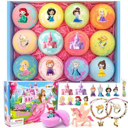 Bath Bombs for Kids with Surprise Inside Princess Toys Natural Bath Bombs Handmade Spa Organic Bubble Bath Bomb Bath Fizzy with Jewelry Set Girls Birthday Christmas Gift