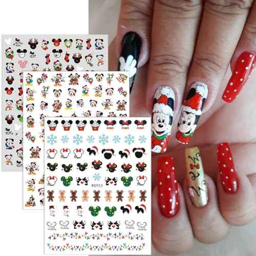 Christmas Cute Nail Art Stickers - 3D Self Adhesive Cartoon Nail Decals - Kawaii Design - 6 Sheets
