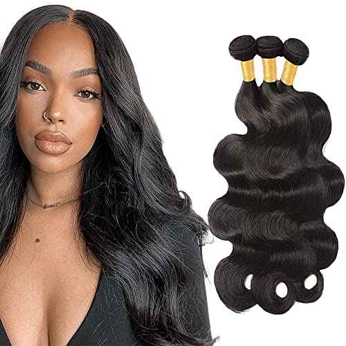 #1B Human Hair Bundles Body Wave Bundles 18 20 22 Inch Natural Color Body Wave Bundles 3 Bundles Human Hair Extensions Double Weft Unprocessed Brazilian Virgin Hair 50 Grams Per Bundle