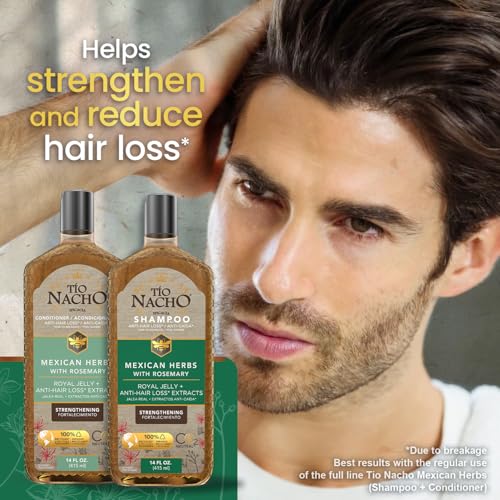 T?o Nacho Mexican Herbs Anti-Hair Loss Shampoo and Conditioner Set with Royal Jelly and Rosemary Extract, Strengthening and Nourishing Routine for Hair Loss, Ideal for Men and Women, 14 fl oz Each