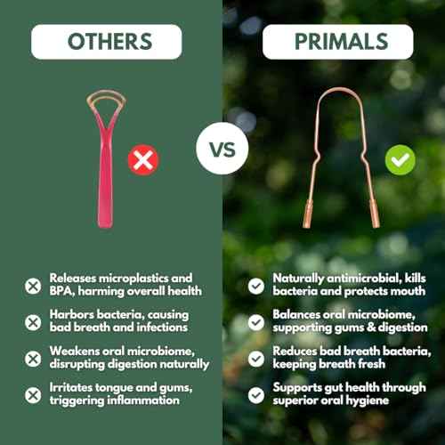 PRIMALS Copper Tongue Scraper - Fresher Breath & Improved Oral Health - Natural Ayurvedic Cleaner for Daily Detox - Rust-Resistant, Eco-Friendly with Travel Cloth Pouch Included (1 Count)