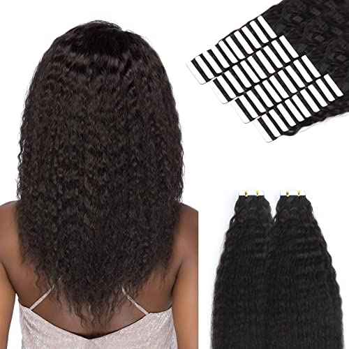 Lovrio Kinky Straight Tape ins Human Hair 100 Gram 40 Pcs Thick Full Ends Tape ins for Black Women Hair Extensions 24 Inches