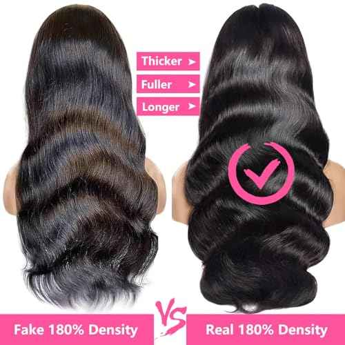 Human Hair Wig Body Wavy 13x4 HD Lace Front Wig 28Inch Human Hair Wigs Glueless Pre Plucked 180% Density Virgin Hair Natural Black (1B) For Women