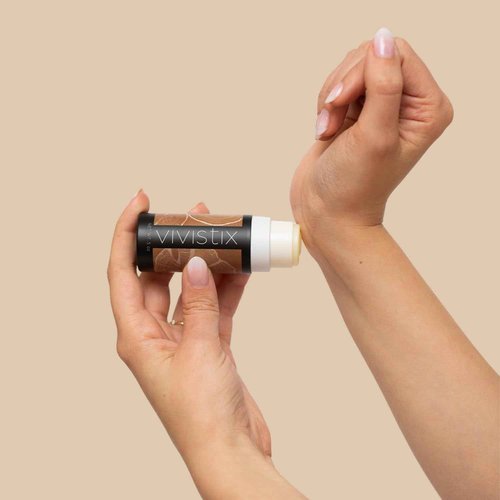 Vivistix Solid Perfume Stick | Sandalwood + Vanilla scent | Portable, clean, warm, woodsy, vanilla, gourmand, calming, travel perfume | Made in the USA | No parabens, phthalates, or preservatives