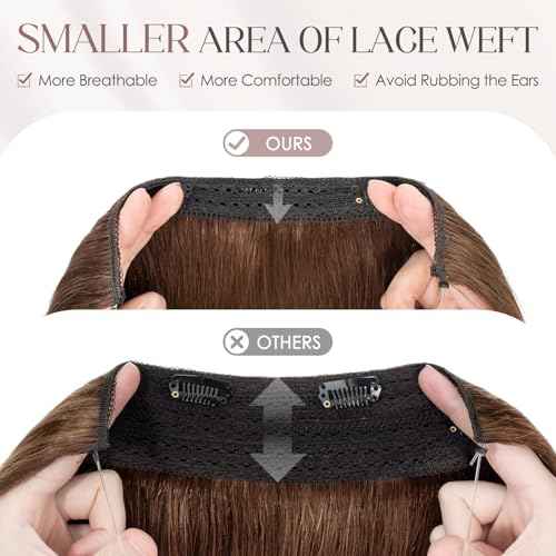 Elailite Halo Hair Extensions Real Human Hair for Women Medium Brown Clip in Remy Hairpiece with Adjustable Invisible Wire 14 Inch 60G