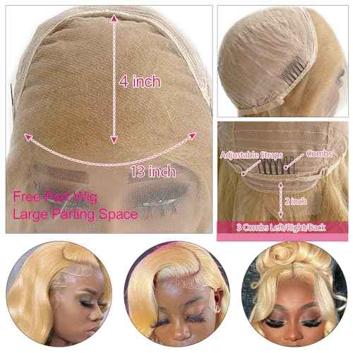 Honey Blonde Lace Front Wig Human Hair Body Wave 13x4 HD Lace Frontal Wigs Pre Plucked 180% Density Colored Honey Blonde Human Hair Lace Front Wigs for Black Women 13x4 Real Remy Hair Lace Wig 20 Inch