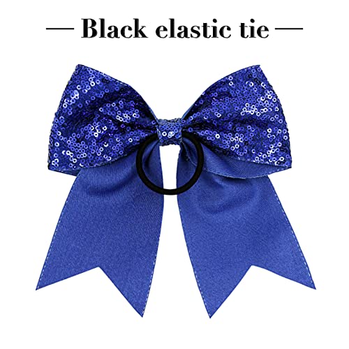 12 PCS 8" Large Glitter Cheer Bows Blue Girl Hair Bows Sparkly Cheerleading Softball Team Bow Hair Accessories for cheerleaders football Competition Sports