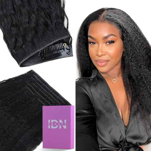 IDN BEAUTY 5+2 Invisi Edge Seamless Clip in Hair Extensions Human Hair Combo Pack, Kinky Straight 16 Inch 110g 5pcs Invisible Edge and 2pcs Seamless Clip ins for Black Women Natural Black No Leave Out