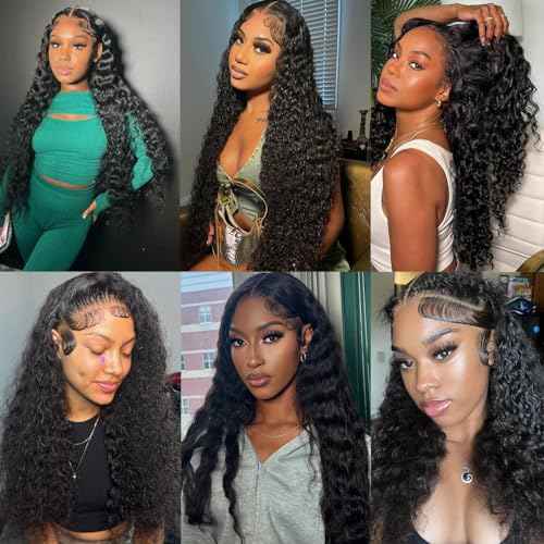 Deep Wave Lace Front Wigs Human Hair Pre Plucked 13x6 Curly Human Hair Wig 200% Density Wet and Wavy Glueless Wigs Human Hair Brazilian Deep Wave Wigs