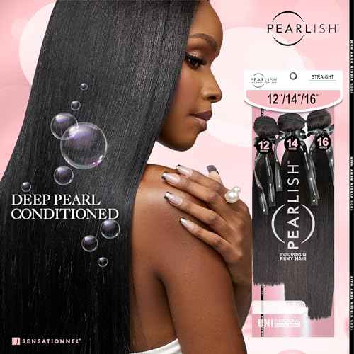 Sensationnel Pearlish multi bundle - straight deep pearl conditioned 15a soft remy beauty supply sew in or glue on human hair layered lengths (12 14 16 inch, NATURAL/BLACK)