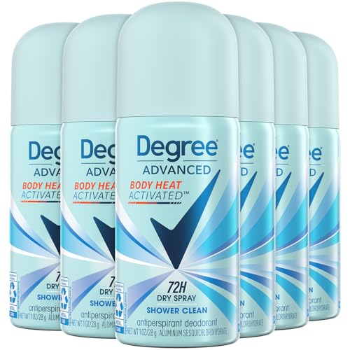 Degree Women¡¯s Travel Deodorant Antiperspirant 6-Pack ? Body Heat Activated 72H Protection Mini Dry Sprays, Shower Clean Scent, 1 Oz Ea