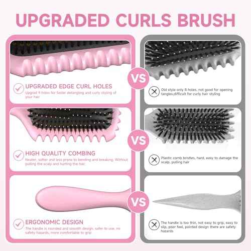 Curl Defining Brush 2025 Upgrade Curl Hair Brush Gifts for Women and Men ? Shape, Volume Brush and Detangle Curly Hair Styling with Reduced Pulling Pink