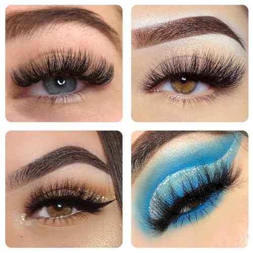 Mink Lashes Fluffy Faux Mink Eyelashes Wispy 20mm Long D-Curl Lashes Russian Cat Eye Strip Lashes Extensions Eyelashes Pack 20 Pairs