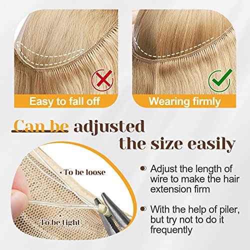 Benehair Human Hair Extensions Thick Ends Invisible Wire Real Human Hair with 2 Fish Lines Thicker Hairpieces 18inch 100g Medium Brown Hair Extensions Straight Thicker Hairpieces for Women #4