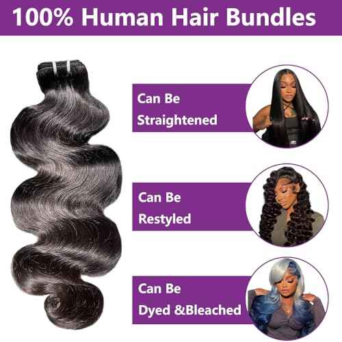 Body Wave 12A Human Hair Bundles 12 14 16 Inch Body Wave Bundles Human Hair 100% Unprocessed Virgin Hair Extensions Raw Quick Weave Extensions Natural Black