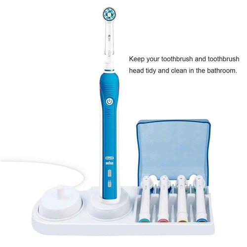 Electric Toothbrush Holder with 1 Charging Stand Slot, 1 Toothbrush Stand and 4 Toothbrush Heads Storage + 4 PCS Toothbrush Head Covers for Oral B