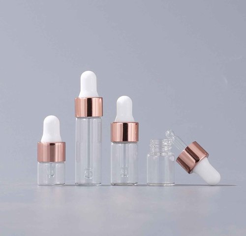 ZbFwmx 1ML Glass Bottles with Glass Eye Dropper Dispenser for Sample Vial Small Essential Oil Bottle with Glass Eye Dropper, Colognes & Perfumes (Rose Gold-Clear)