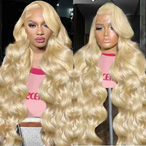613 13x4 Lace Front Wig Human Hair 200 Density Blonde Body Wave Lace Front Wigs 13x4 Blonde Glueless Wigs Human Hair Pre Plucked 613 HD Lace Frontal Wig Human Hair for Women 24 Inch