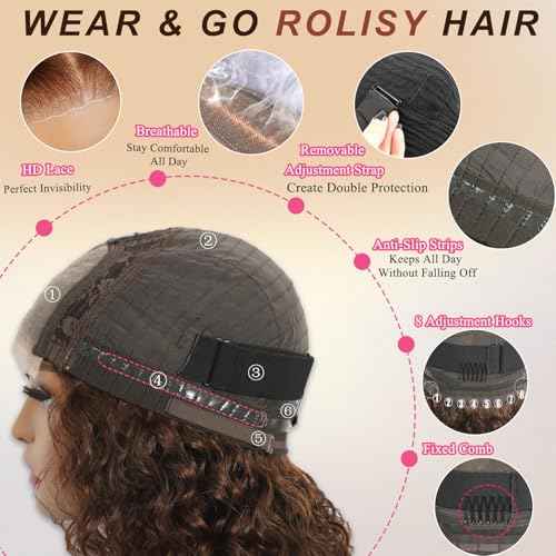 Chocolate Brown Wig 4x4 Hd Lace Front Wig For Black Women Wear And Go Glueless Wigs Human Hair Pre Plucked Pre Cut Colored Water Wave Wavy Chocolate Brown Glueless Wigs Curly Wig Human Hair #4 16inch