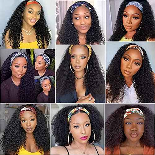 Headband Wig Human Hair Curly Headband Wigs for Black Women Glueless Wear and Go Wig 100% Brazilian Virgin Human Hair Headband wig 150% Density (22inch)