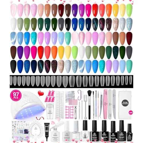 Beetles Gel Nail Polish Kit with U V Light 97Pcs Travel Holiday 45 Colors Gel Polish Set with Nail Stamp Nail Tips Base Top Coat All Season Gel Polish Starter Kit Gift for Women