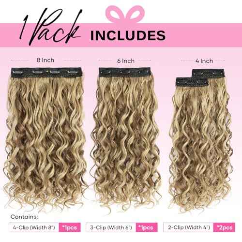 Curly Clip In Hair Extensions, 4PCS 20 Inch Natural Black Extensions Clip Ins Lace Weft Curly Invisible Natural Hairpieces for Women