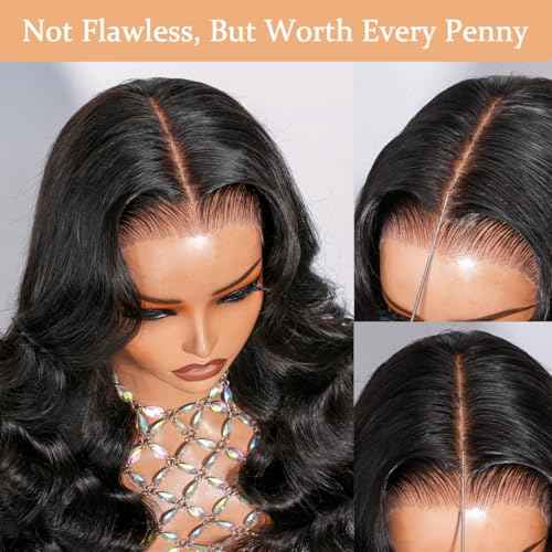 ShowJarlly Small Cap 9x6 Body Wave Lace Front Wigs Human Hair 200% Density Wear and Go Glueless Wigs Human Hair Pre Cut Closure Wig Human Hair for Black Women Natural Black 20 Inch (21.5" - 22.5")