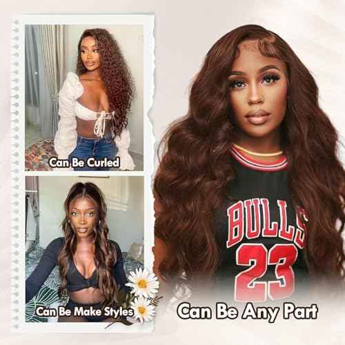 Chocolate Brown Lace Front Wig Human Hair - 13x6 HD Brown Body Wave Lace Front Wigs Human Hair Pre Plucked with Baby Hair, 180% Density Colored Glueless Frontal Wigs Human Hair for Women 26 inch