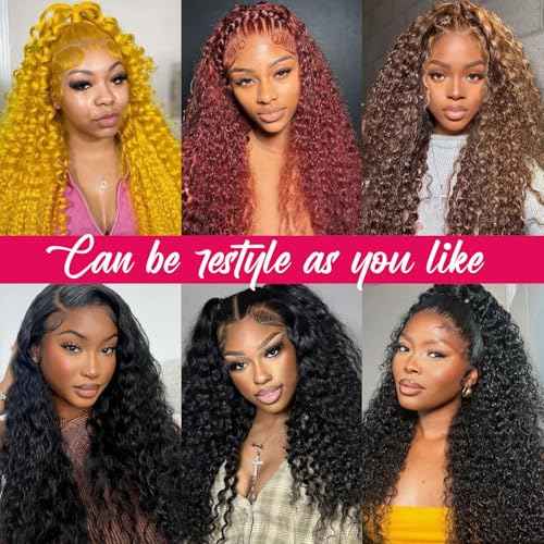 24 Inch Deep Wave Lace Front Wigs Human Hair 13x6 HD Lace Frontal Wigs Human Hair Pre Plucked Natural Color Glueless Wig 180% Density Deep Curly Wigs for Black Women