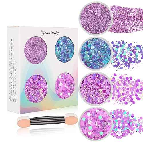 Purple Face Glitter Gel,4 Styles Butterfly Style Body Glitter Mermaid Costume for Kids,Mardi Gras Outfit for Women,Sparkling Hair Glitter Makeup Rave Festival Accessories,40g/1.41 oz