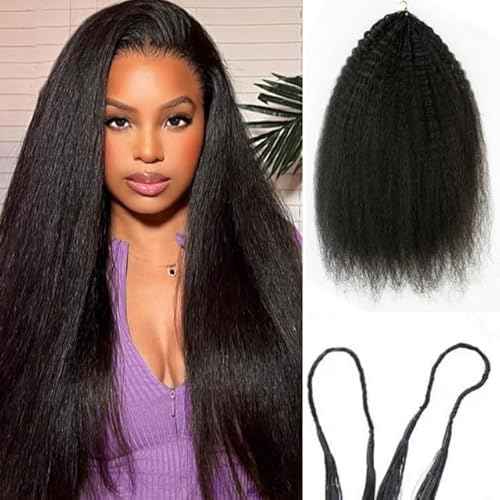 Kinky Straight Feather Crochet Hair Braid Human Hair Extensions Knotless Pre-Separated Crochet Hair Extensions Human Hair Natural Color 16inch 120g