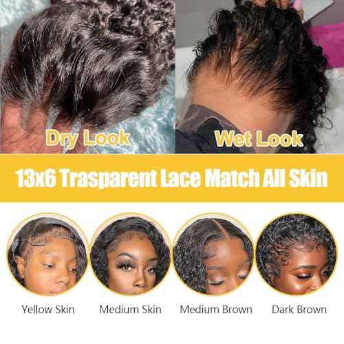 30 Inch 13x6 Deep Wave Lace Front Wigs Human Hair Pre Plucked 180 Density HD Lace Frontal Wigs for Women with Baby Hair Natural Black