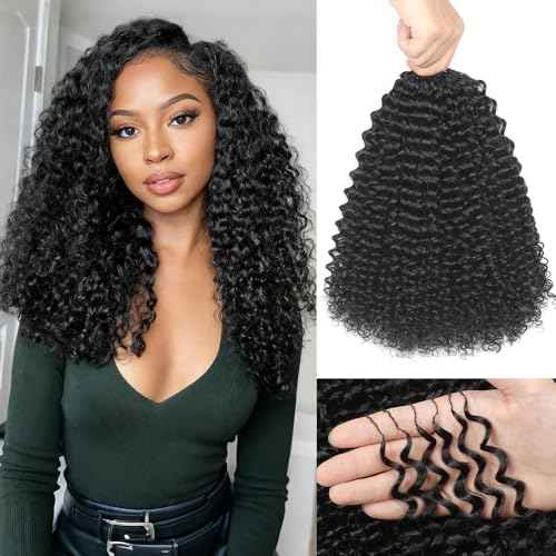 Curly Human Crochet Hair for Black Women Natural Black 16 Inch 125g Knotless Crochet Human Hair Pre-Separated Crochet Braiding Human Hair Extensions 100 Strands