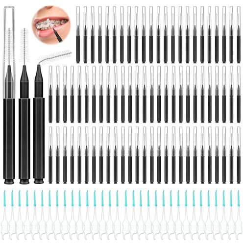 Lezmarket 300PCS Interdental Brushes for Braces, Soft and Bendable Dental Brush for Orthodontic Braces, Braces Cleaner Brush Tooth Pick Teeth Flossers Brushes for Teeth (Black)