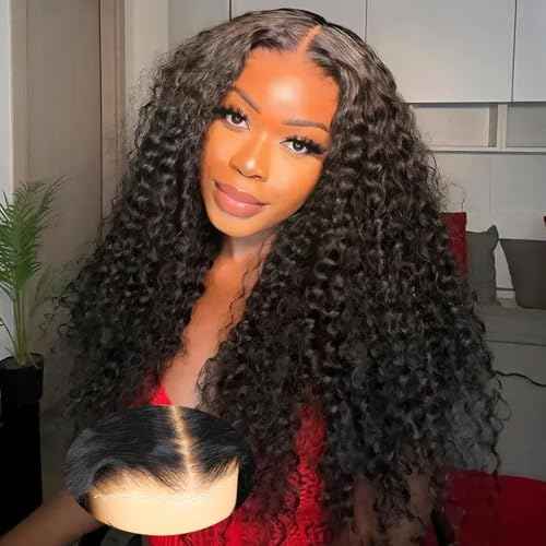 200% Density Deep Wave Wear and Go Glueless Wigs Human Hair Pre Plucked Pre Cut 7x5 HD Lace Front Wigs Pre Bleached Bye Bye Knots Deep Curly Lace Closure Wigs Human Hair for Women 18 Inch
