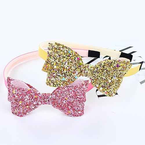 Cinaci 10 Pieces Sparkling Sequin Bow Plastic Headbands with Teeth Hair Bands Hairbow Accessories for Toddlers Kids Teens Girls