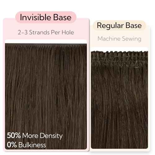 HOTBANANA Invisi Edge Clip in Hair Extensions, 18inch 110g 7Pcs Injected Seamless Clip in Extensions Real Human Hair Balayage Dark Brown Mixed Chestnut Brown PU Hair Extensions Straight Hair