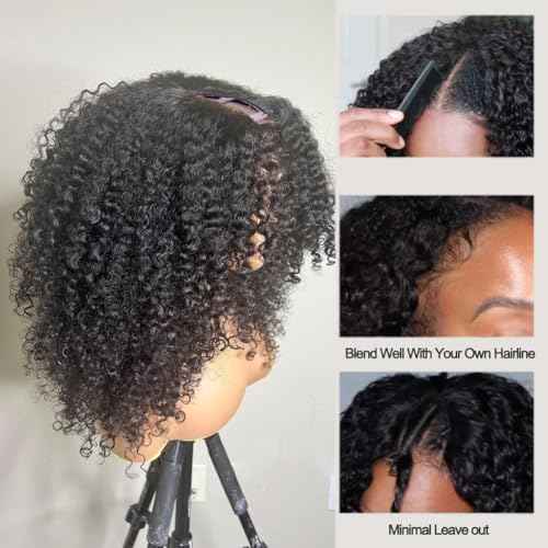 Afro Kinky Curly V Part Wig Human Hair Brazilian Virgin Upgrade U Part Wigs Glueless Afro Curly 180 Density Vpart Wig No Leave Out For Black Women 18Inch