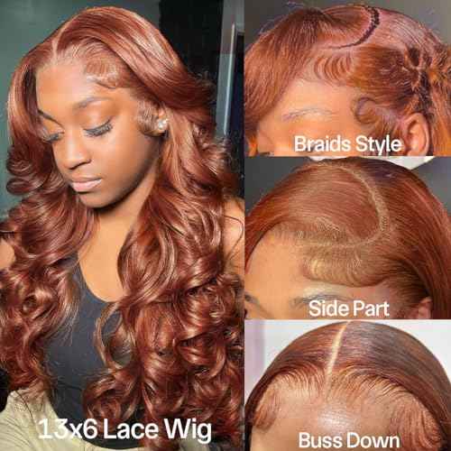 28 Inch Reddish Brown Lace Front Wigs Human Hair Body Wave 13x6 Glueless Light Chocolate Brown Wig 180% Density Auburn Copper Reddish Brown Wigs for Women 13x6 Lace Front