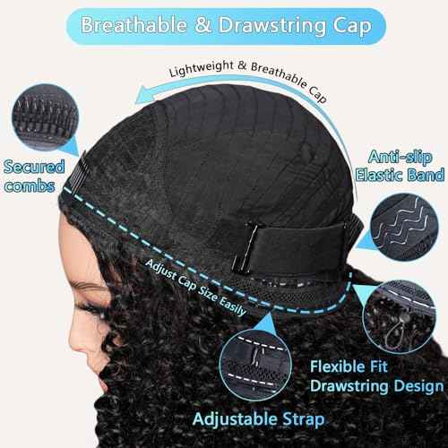 Kinky Curly 3 In 1 Half Wig Human Hair 200% Density Wear Go Glueless Wigs Human Hair for Women 16 Inch Afro Curly Seamless Flip Wig Invisible Hairline Beginner Friendly
