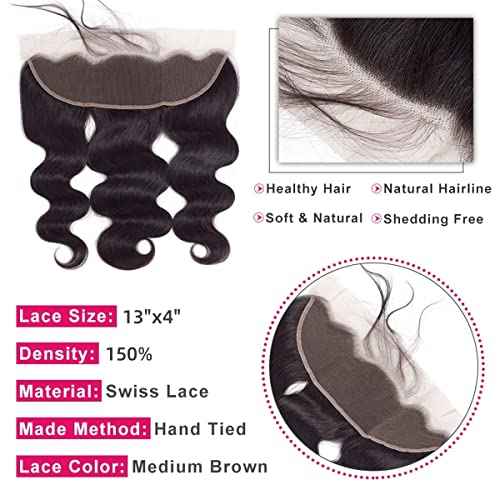 13x4 Body Wave HD Lace Frontal Human Hair 20 Inch Body Wave Ear to Ear Transparent Lace Frontal Only 100% Unprocessed Brazilian Virgin Human Hair Closure Pre Plucked with Baby Hair