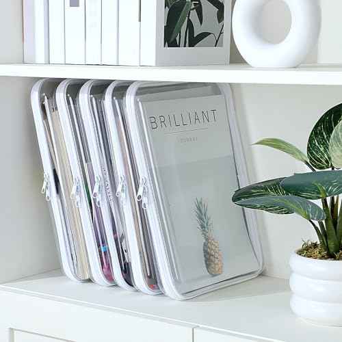Sanwuta 6 Pcs Clear Hard Zipper Case Hard Plastic Zipper Pouches Makeup Bag Pencil Pouches Transparent Cases for Snacks Plastic Storage Organizer Box for Travel(White,12.6 x 9 x 2 Inch)