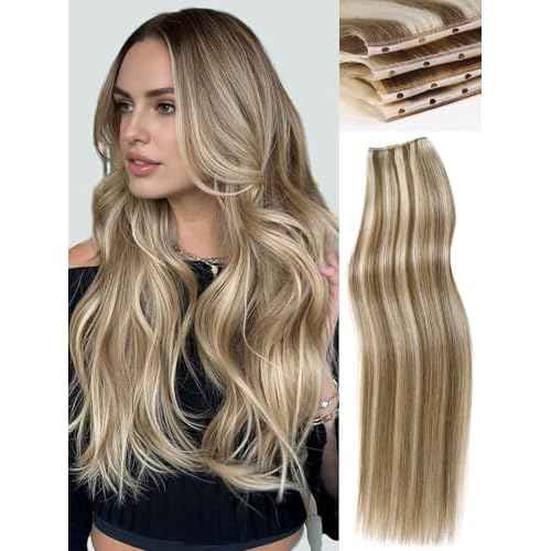 WIGNEE OVO 18 Inch Butterfly Invisible Human Hair Extensions, 1PC 50g Double Layer 13 Inch Wide Seamless Cuttable Blended Blonde with Micro Beads, Glueless Install for Thin Hair Volume