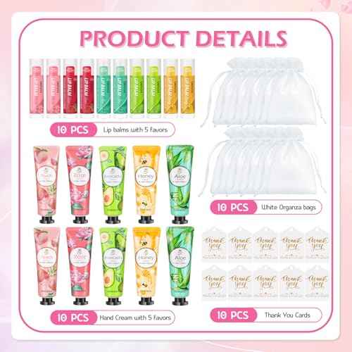 20 Pack Bulk Gifts, Lip Balm Bulk and Hand Cream Gift Set With Organza Bag Thank You Card,Thank You Gifts,Bridal Wedding Favors & Baby Shower Wedding Gifts For Guests, Christmas Gift Stocking Stuffers