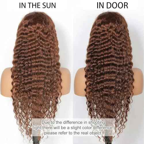 28 Inch Chocolate Brown Deep Wave Lace Front Wigs Human Hair Pre Plucked 200% Density 13x6 HD Lace Frontal Wigs with Baby Hair Deep Curly Wet and Wavy Glueless Wigs for Women (4# Brown, 28 Inch)