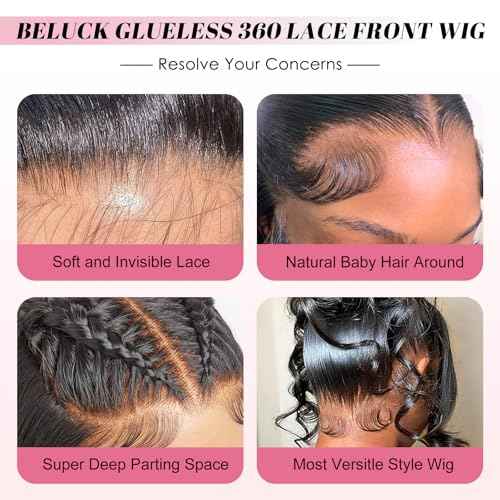 Hidden Strap Drawstring Wig 360 Lace Front Glueless Wigs Human Hair Pre Plucked Pre Cut 200 Density Glueless Body Wave Frontal 360 Full Lace Human Hair Wigs HD Lace Front Wigs 20 Inch
