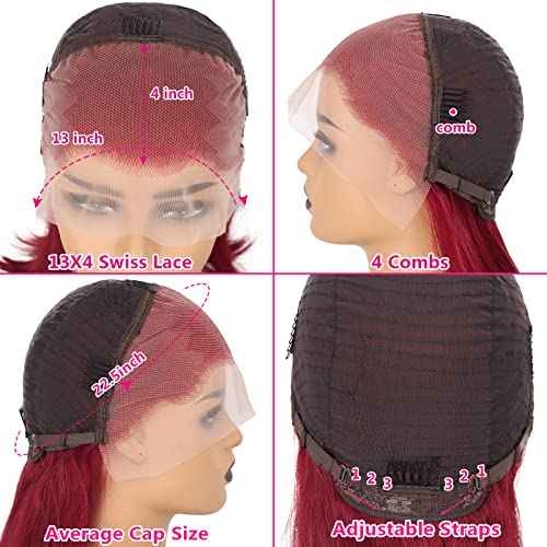 14 Inch 200% Density Red Bob Wig Human Hair 13X4 HD Lace Front Wigs for Black Women Silky Straight Bob Lace Wigs Pre Plucked Hairline Red Wigs