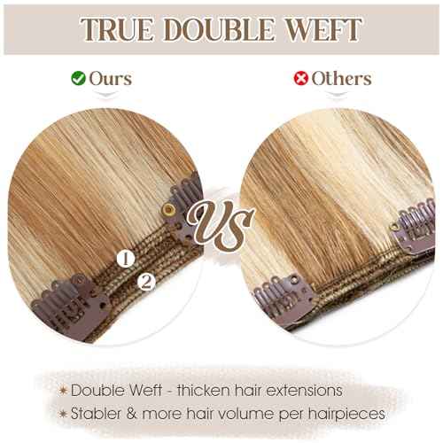 Elailite Clip in Hair Extensions Real Human Hair Double Weft Thick 8pcs Weft Golden Brown & Bleach Blonde 18 Inch 140g Remy Hairpieces Balayage Full Head Straight for Women