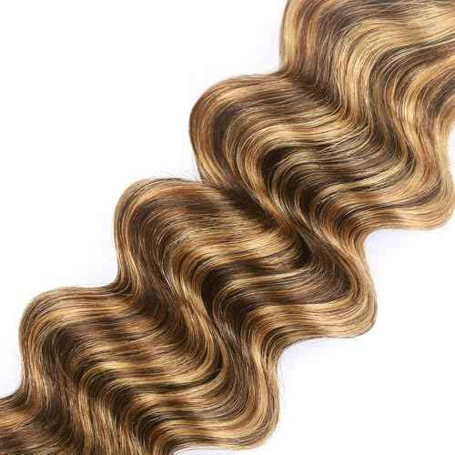 Ombre Brown Bundles Human Hair Highlight Deep Wave Bundles 20 22 24 inch P4/27 Human Hair Bundle 3 Tone Deep Wave Bundle