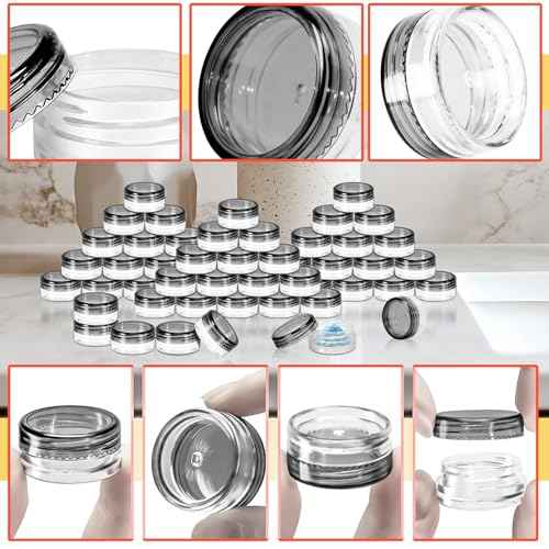 MotBach 200 Pack 3g Plastic Jars with Lids, 3ml Round Clear Cosmetic Containers Makeup Jars, 3gram Travel Size Container Jar with Spatulas for Makeup Sample Lotion Cream Ointment Salve Balm Powder
